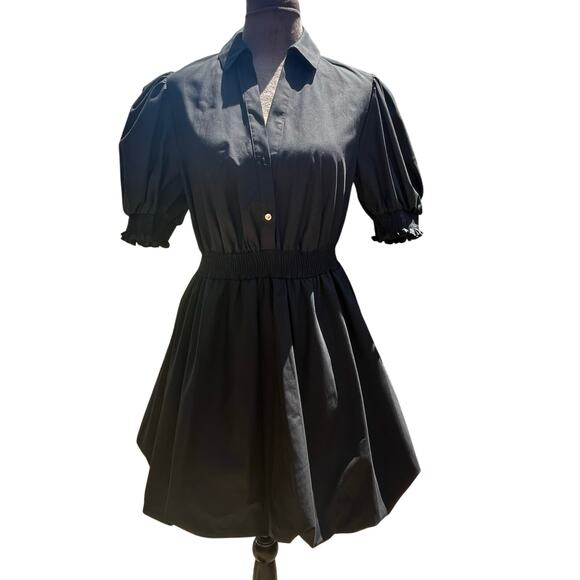 River Island Cotton Poplin Bubble Mini Shirt Dress Black Sz 10 - Picture 1 of 9